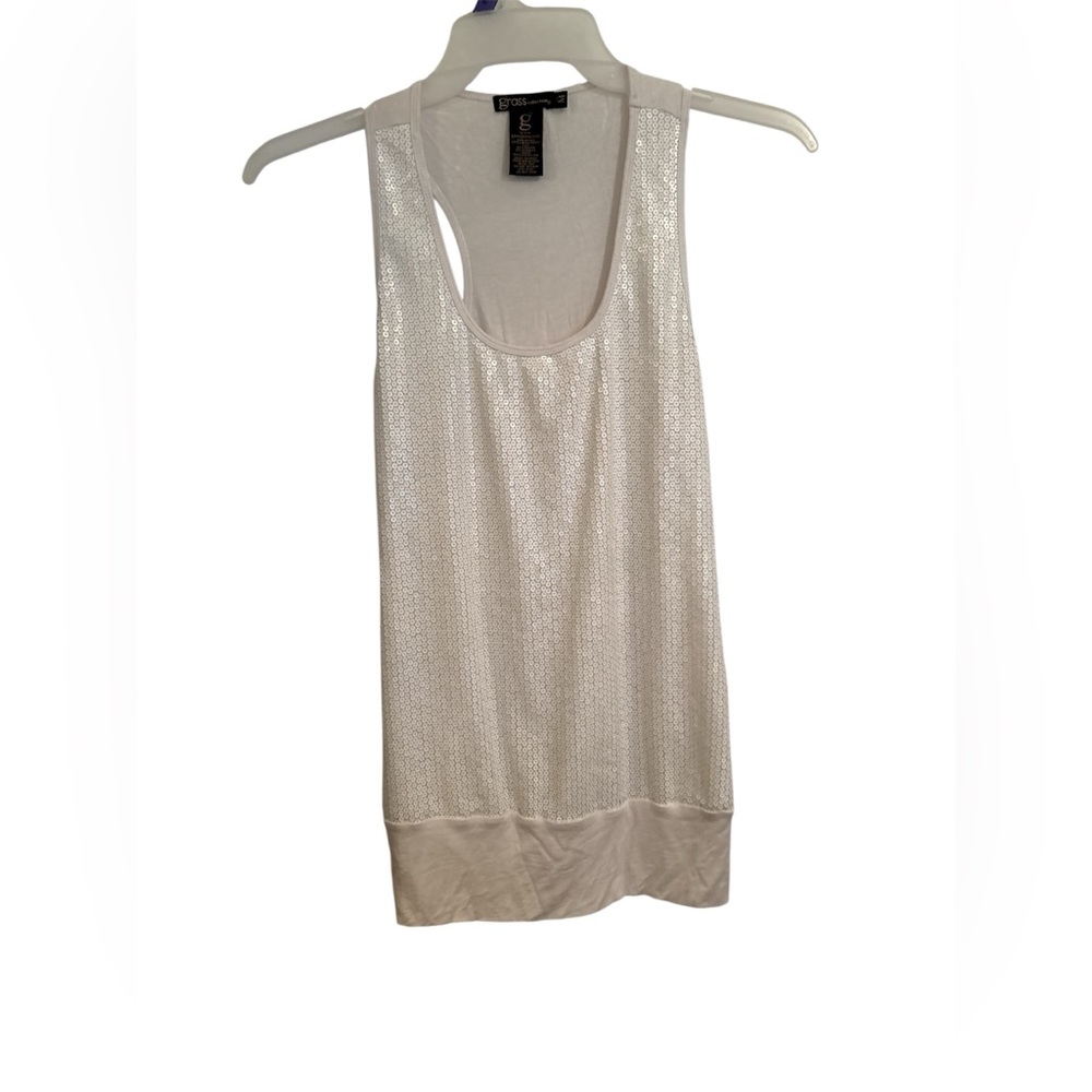 Grass Collection White Sequin Tank Top – Size M, Soft Rayon Blend
